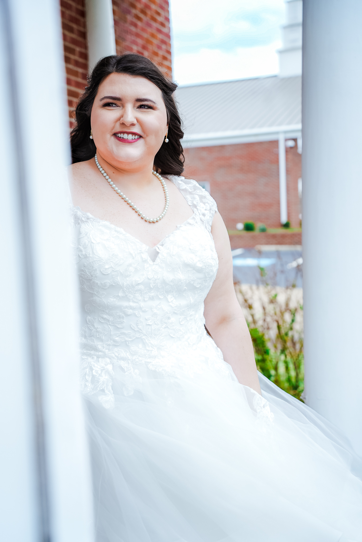 Bride smiling before first look at TN church